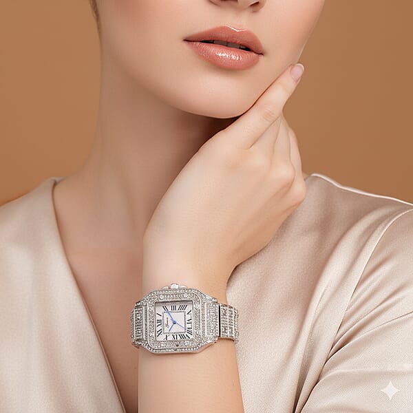 Genoa Austrian Crystal Japanese Movement Watch In Silvertone With Stainless Steel Butterfly Buckle