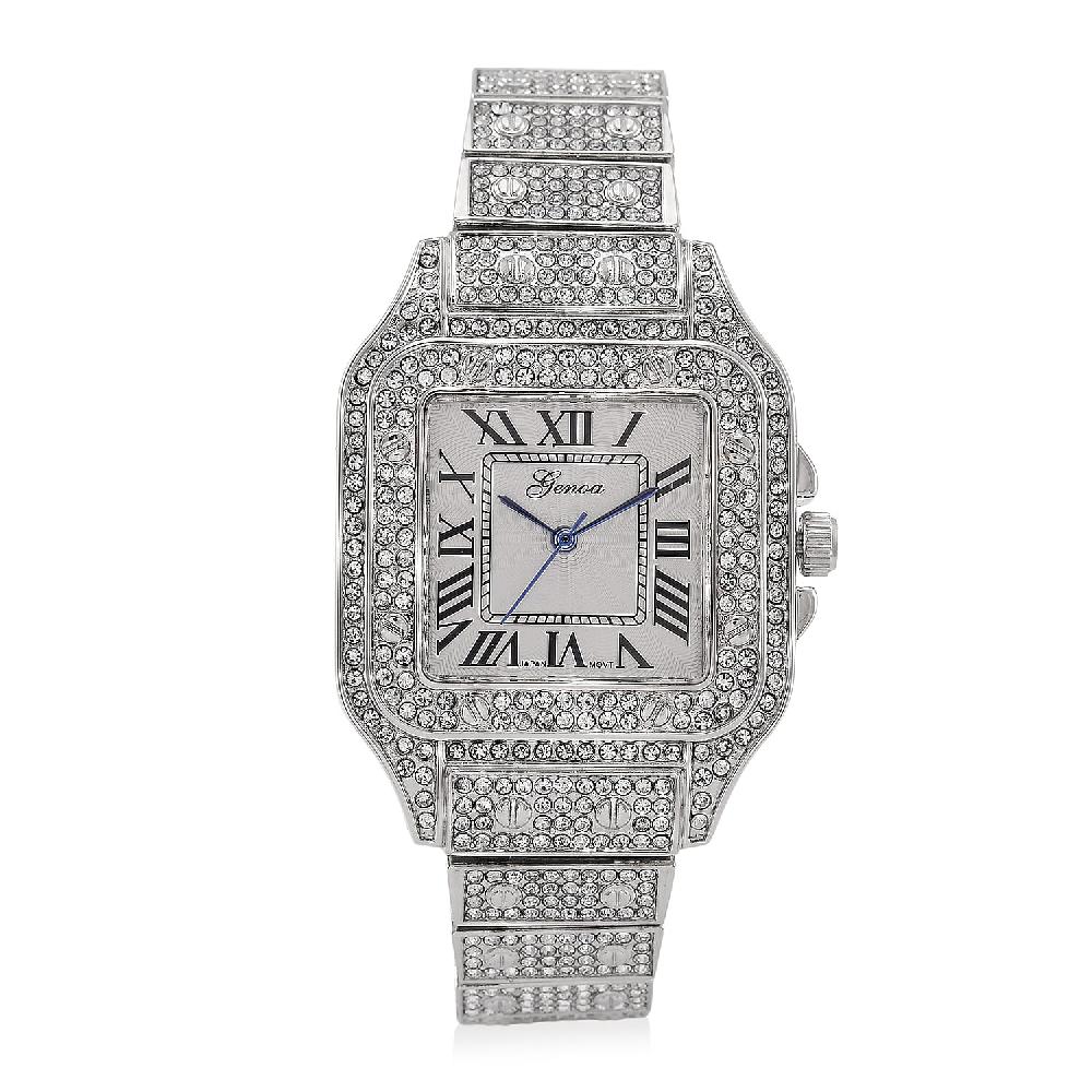 Genoa Austrian Crystal Japanese Movement Watch in Silvertone with Stainless Steel Butterfly Buckle