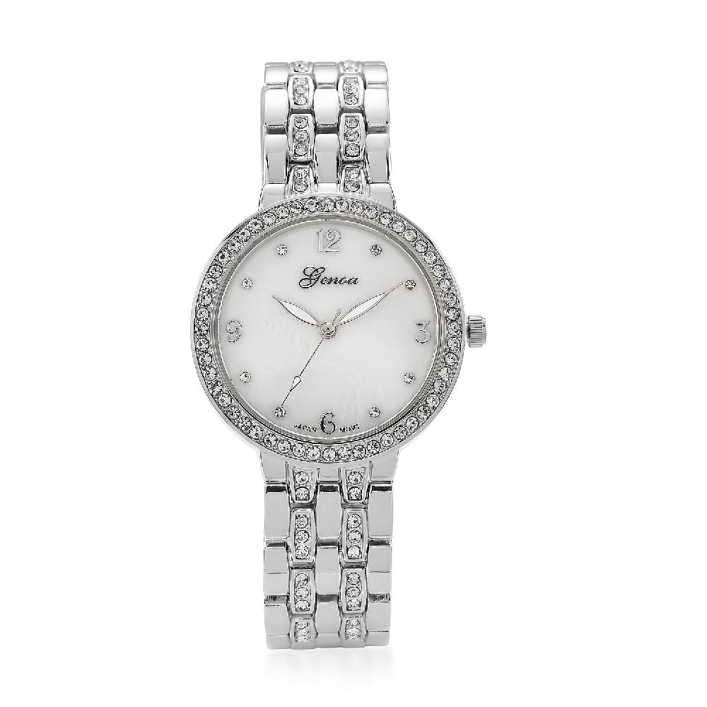 Genoa Austrian Crystal Japanese Movement Watch in Silvertone