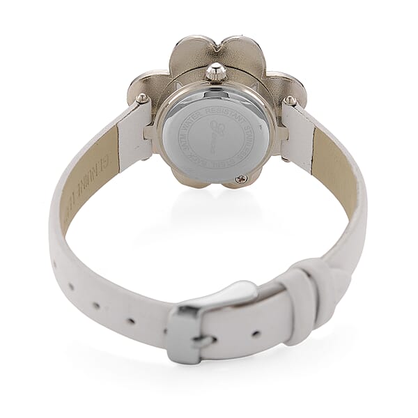 Genoa Austrian Crystal Simulated Pearl Miyota Japanese Movement Watch In White Leather Strap
