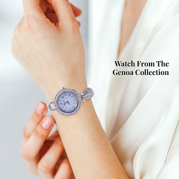 Genoa Miyota Japanese Movement Apatite White Zircon 61.00 Ctw Beaded Multi Strand Bracelet Watch (8.0 In)