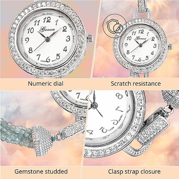 Genoa Miyota Japanese Movement Apatite White Zircon 61.00 Ctw Beaded Multi Strand Bracelet Watch (8.0 In)