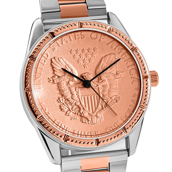 Genoa Miyota Japanese Movement Replica Coin Eagle Pattern Watch With ION Plated RG And Stainless Steel Strap (40mm) Bracelet Watch For Women Quartz Watch Japan Movt Watch