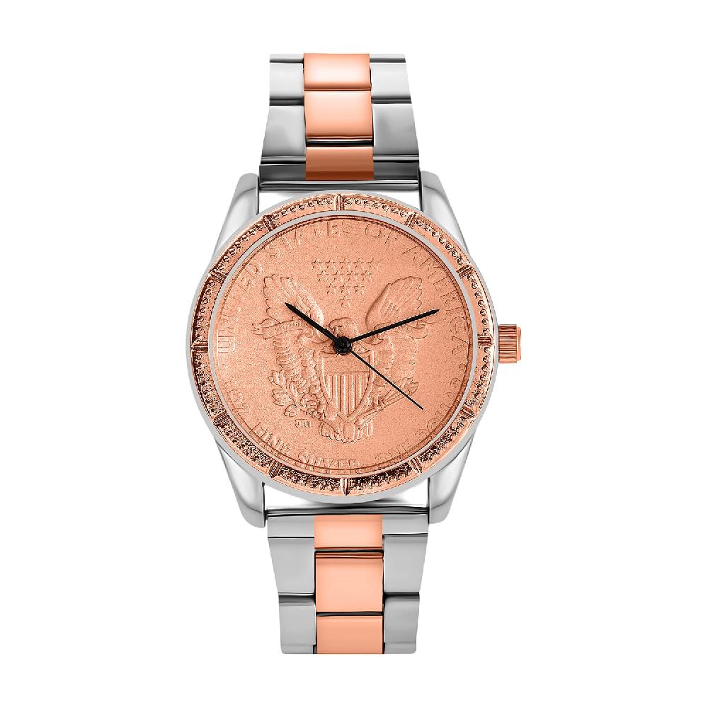Genoa Miyota Japanese Movement Replica Coin Eagle Pattern Watch with ION Plated RG and Stainless Steel Strap (40mm) Bracelet Watch for Women Quartz Watch Japan Movt Watch