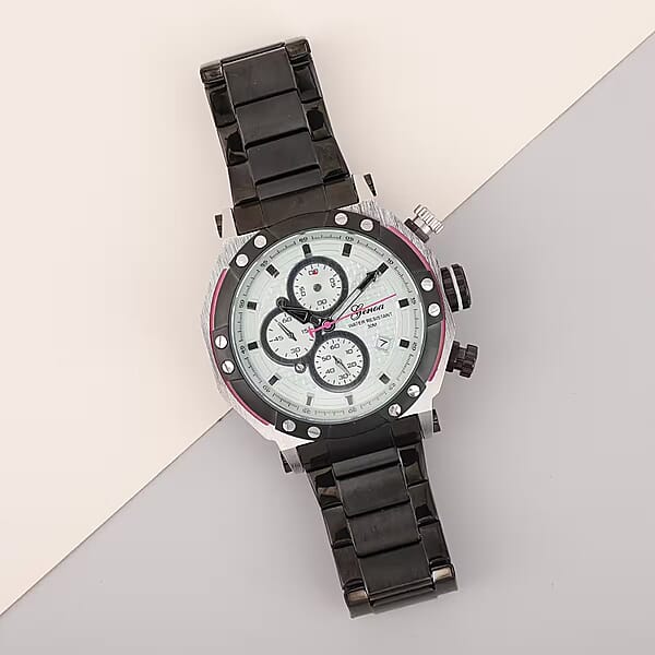 Genoa Multi-Functional Quartz Movement Watch With White Dial & ION Plated Black Stainless Steel Strap (49 Mm)