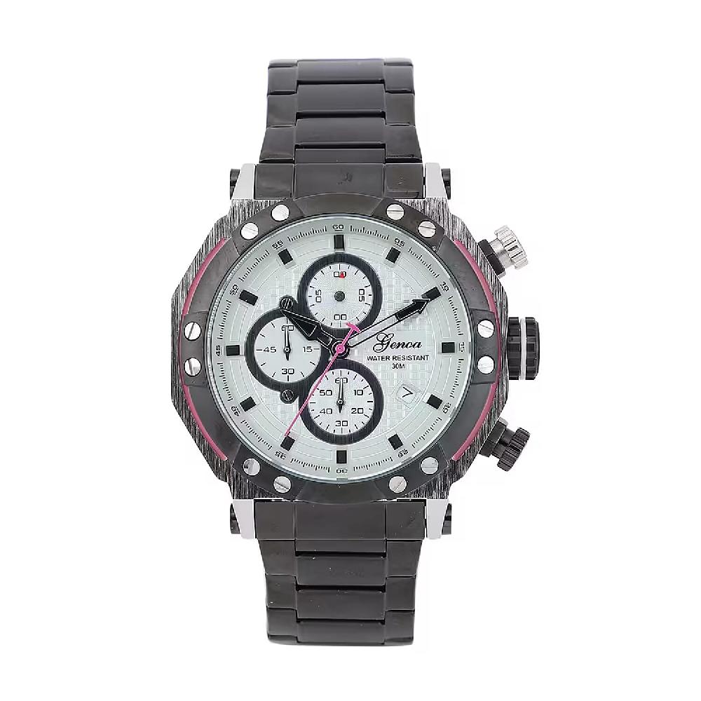 Genoa Multi-Functional Quartz Movement Watch with White Dial & ION Plated Black Stainless Steel Strap (49 mm)