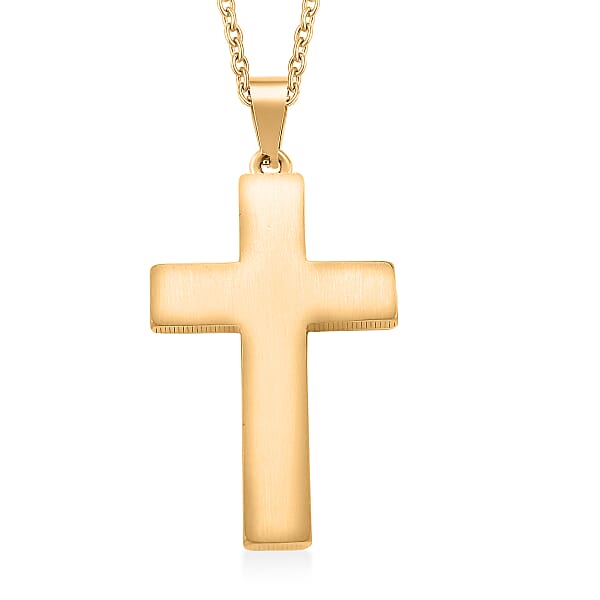 Geometric Cross Pendant Necklace In ION Plated YG Stainless Steel 20-22 Inches