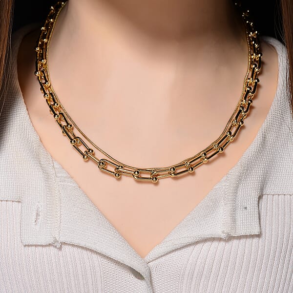 Geometric Link Chain Necklace In Goldtone 20-22 Inches