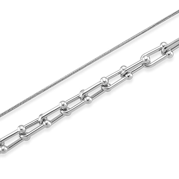 Geometric Link Chain Necklace In Silvertone 20-22 Inches
