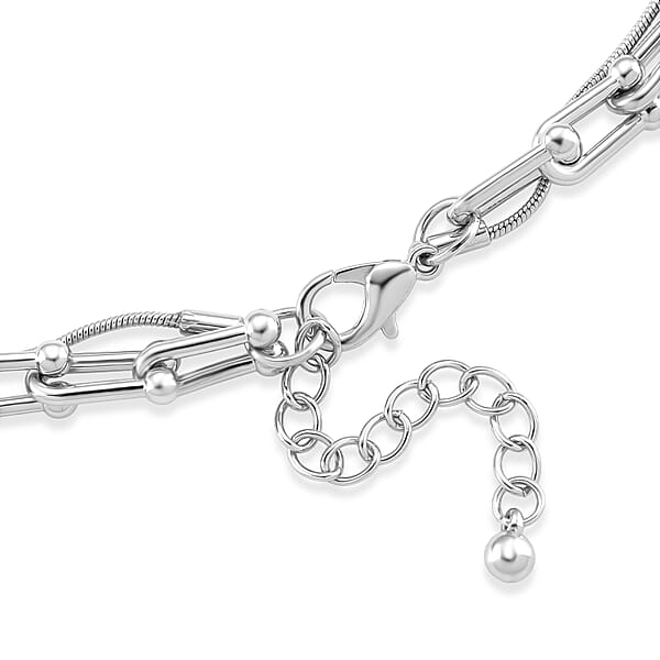 Geometric Link Chain Necklace In Silvertone 20-22 Inches