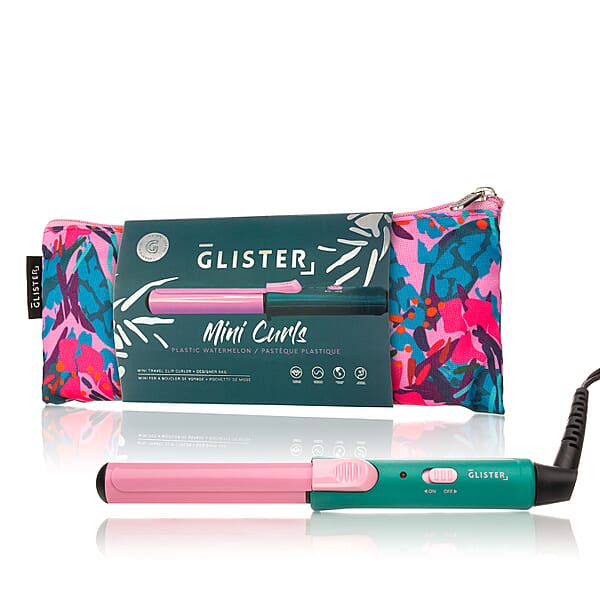 Glister Mini Curls Travel Clip Curler With Carrying Pouch - Watermelon