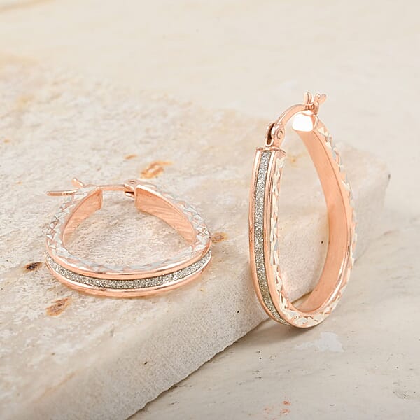 Glitter Hoop Earrings In 14K Rose Gold Over Sterling Silver 2.50 Grams
