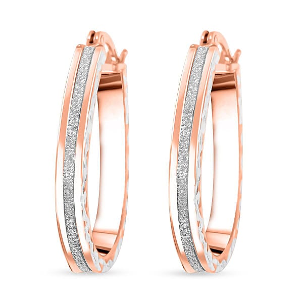 Glitter Hoop Earrings In 14K Rose Gold Over Sterling Silver 2.50 Grams
