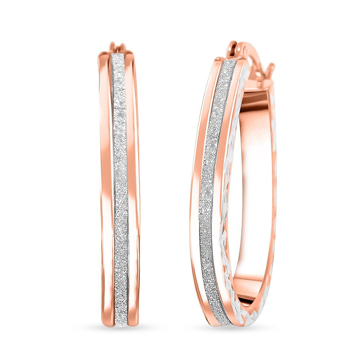 Glitter Hoop Earrings in 14K Rose Gold Over Sterling Silver 2.50 Grams