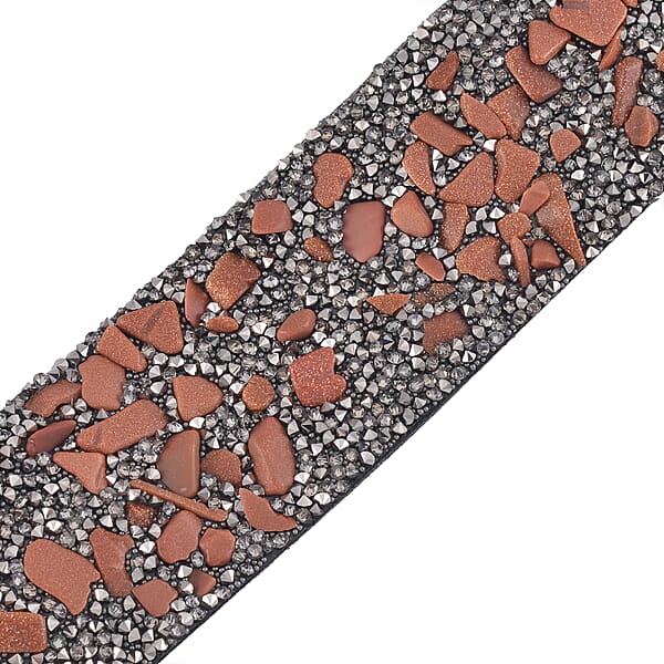 Gold Sandstone And Gray Austrian Crystal Bracelet In Silvertone (7.50 In)