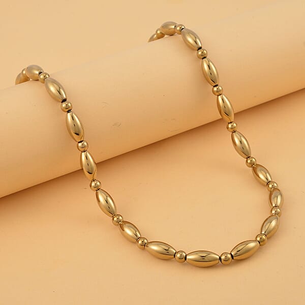 Golden Color Hematite 369.50 Ctw Beaded Necklace In Silvertone 20 Inches