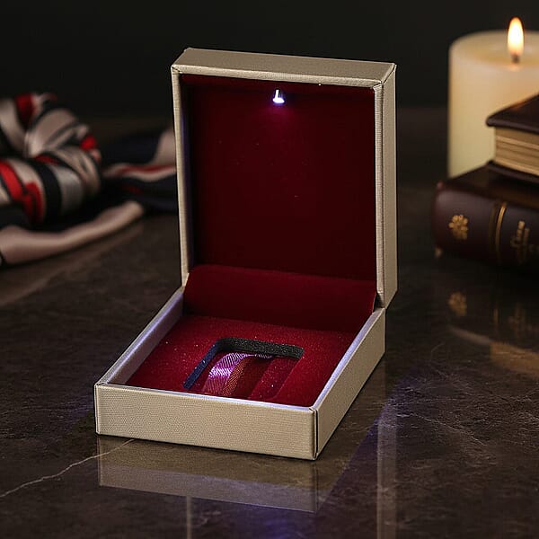 Golden Faux Leather And Rose Red Velvet LED Light Packaging Box