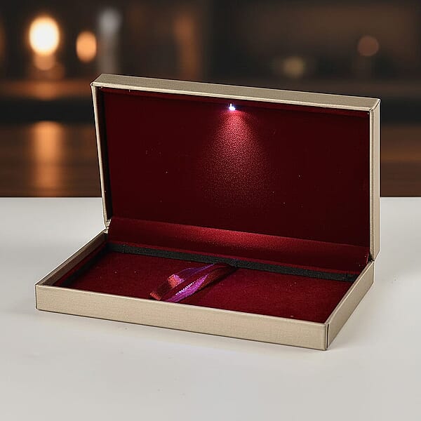 Golden Faux Leather And Rose Red Velvet LED Light Packaging Box
