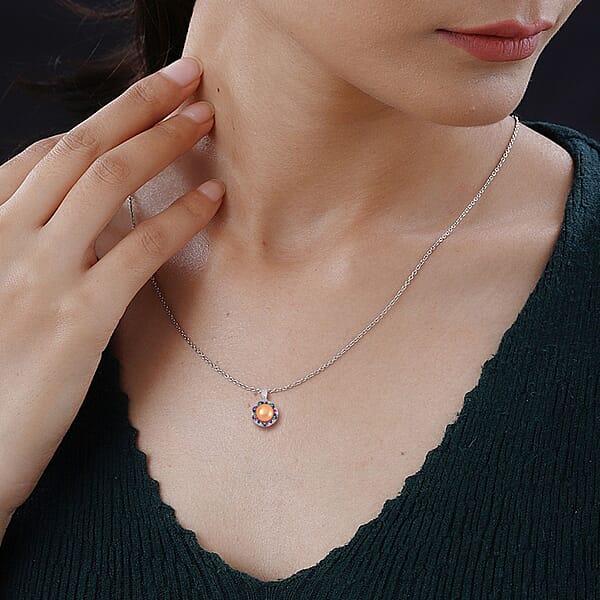 Golden Freshwater Cultured Pearl And Simulated Multi Color Diamond Pendant In Silvertone With Stainless Steel Necklace 20 Inches