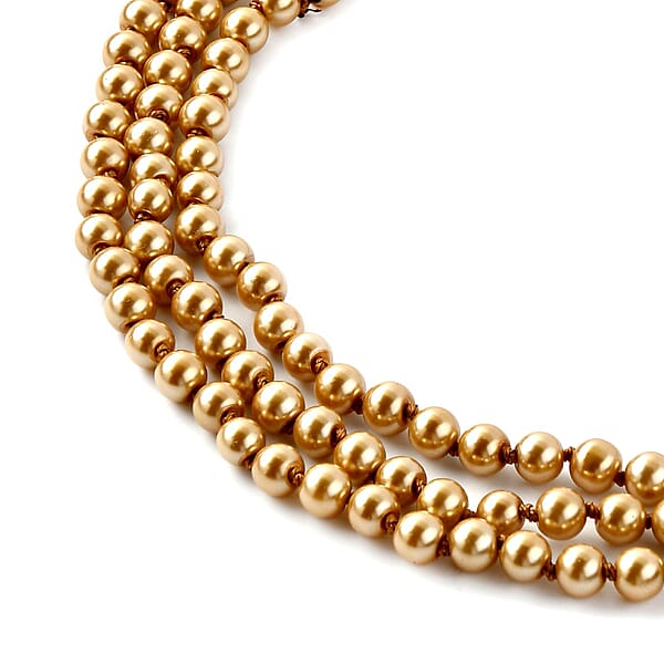 Golden Pearl Glass Beaded Endless Necklace 100 Inches