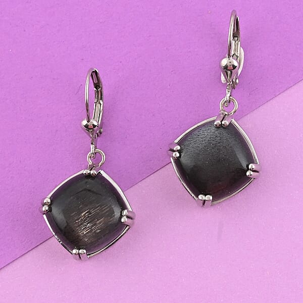 Golden Sheen Moonstone 16.00 Ctw Dangling Earrings In Platinum Over Sterling Silver