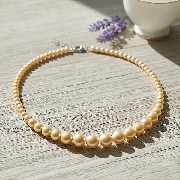 Golden Shell Pearl Necklace In Silvertone 20-22 Inches