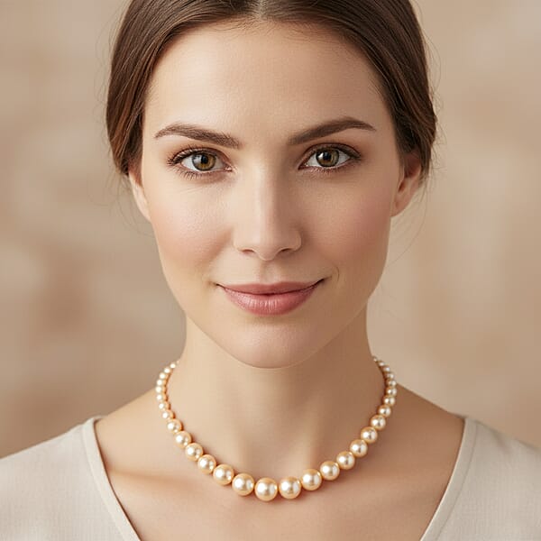 Golden Shell Pearl Necklace In Silvertone 20-22 Inches