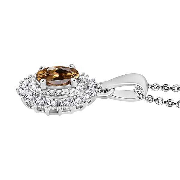 Golden Turkizite And Diamond 1.13 Ctw Pendant Necklace In Rhodium Over Sterling Silver 20 Inches (Del. In 10-12 Days)
