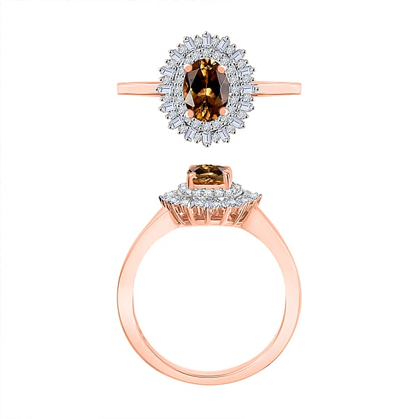 Golden Turkizite And Diamond 1.13 Ctw Ring In 18K Vermeil Rose Gold Over Sterling Silver (Del. In 10-12 Days)