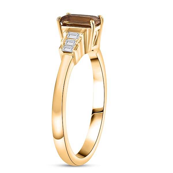 Golden Turkizite And G-H SI Luxuriant Lab Grown Diamond 0.70 Ctw Ring In 18K Vermeil Yellow Gold Over Sterling Silver