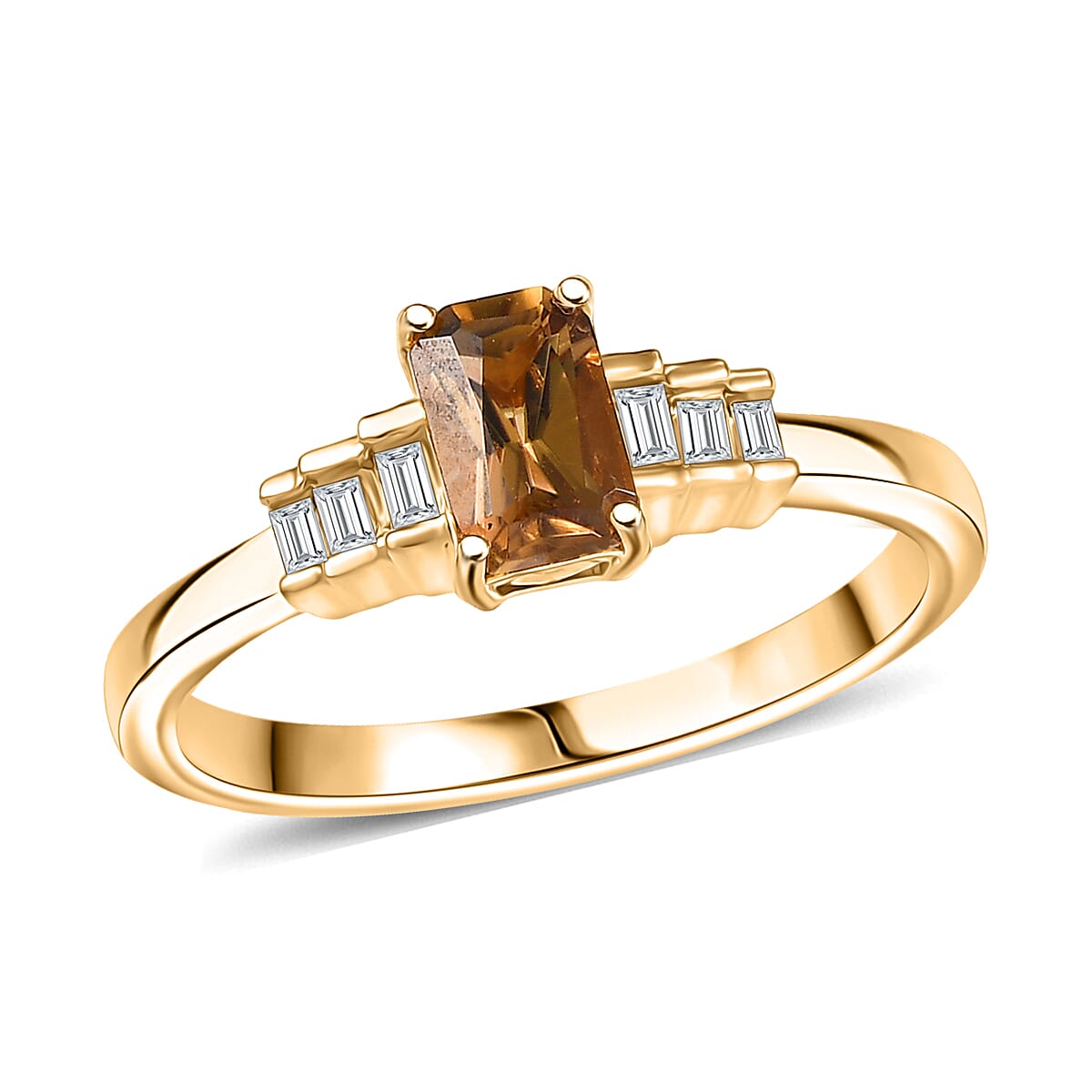 Golden Turkizite and G-H SI Luxuriant Lab Grown Diamond 0.70 ctw Ring in 18K Vermeil Yellow Gold Over Sterling Silver
