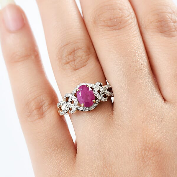 GP 10K Yellow Gold Premium Royal Ruby Diamond (G-H I2) Ring 2.20 Ctw
