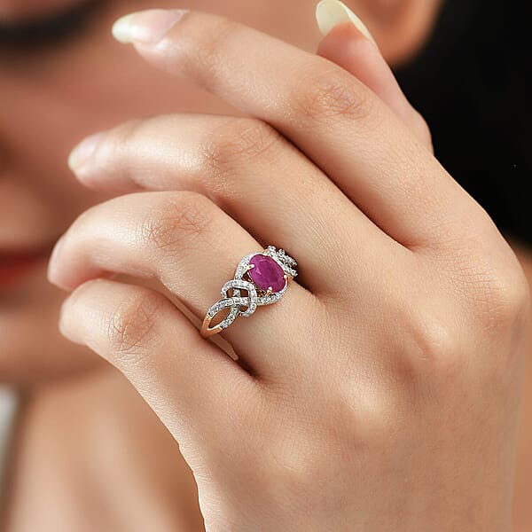 GP 10K Yellow Gold Premium Royal Ruby Diamond (G-H I2) Ring 2.20 Ctw