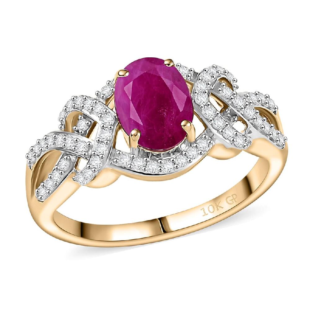 GP 10K Yellow Gold Premium Royal Ruby Diamond (G-H I2) Ring 2.20 ctw