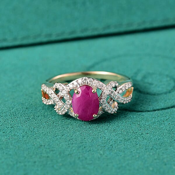 GP 10K Yellow Gold Premium Royal Ruby Diamond (G-H I2) Ring 2.20 Ctw