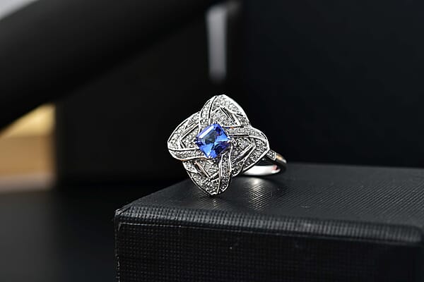GP Amore Collection AAA Tanzanite And I3 White Diamond 1.25 Ctw Knot Ring In 10K White Gold 4.50 Grams