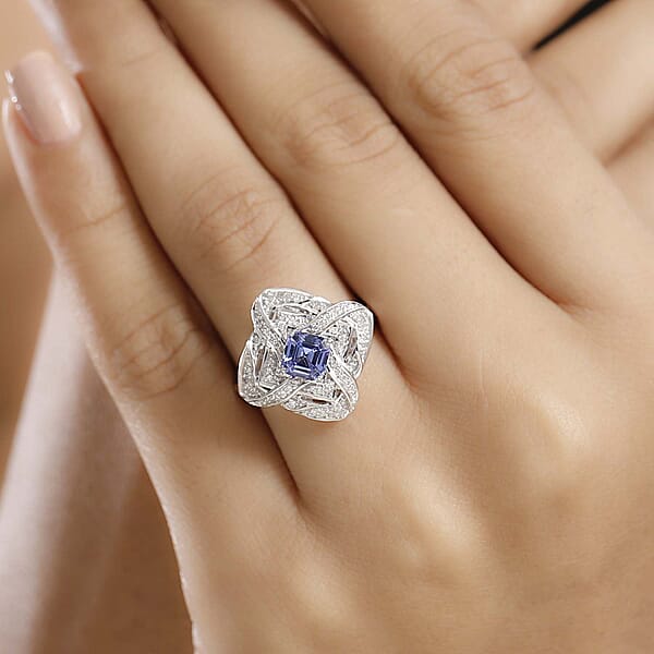 GP Amore Collection AAA Tanzanite And I3 White Diamond 1.25 Ctw Knot Ring In 10K White Gold 4.50 Grams