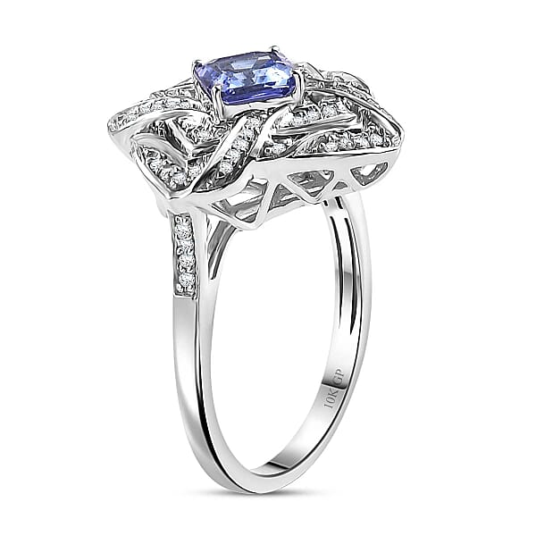 GP Amore Collection AAA Tanzanite And I3 White Diamond 1.25 Ctw Knot Ring In 10K White Gold 4.50 Grams