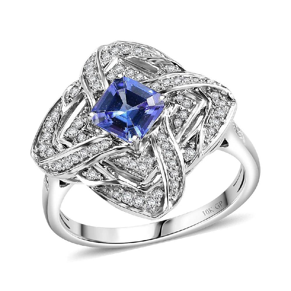 GP Amore Collection AAA Tanzanite and I3 White Diamond 1.25 ctw Knot Ring in 10K White Gold 4.50 Grams