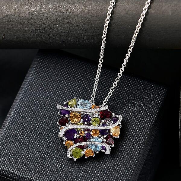 GP Amore Collection Multi Gemstone 5.70 Ctw Eternal Love Pendant Necklace In Rhodium Over Sterling Silver 20 Inches
