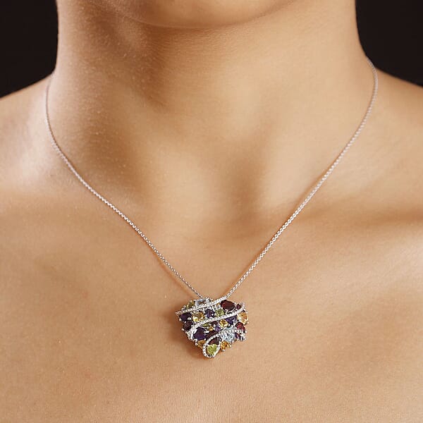 GP Amore Collection Multi Gemstone 5.70 Ctw Eternal Love Pendant Necklace In Rhodium Over Sterling Silver 20 Inches