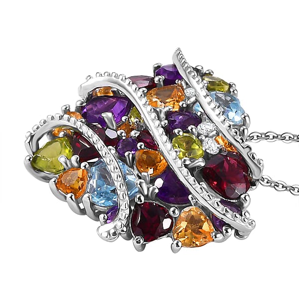 GP Amore Collection Multi Gemstone 5.70 Ctw Eternal Love Pendant Necklace In Rhodium Over Sterling Silver 20 Inches