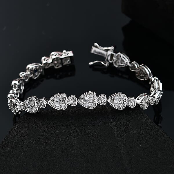 GP Amore Collection White Zircon 3.90 Ctw Heart Bracelet In Rhodium Over Sterling Silver (7.25 In)