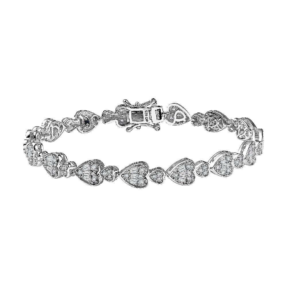 GP Amore Collection White Zircon 3.90 ctw Heart Bracelet in Rhodium Over Sterling Silver (7.25 In)