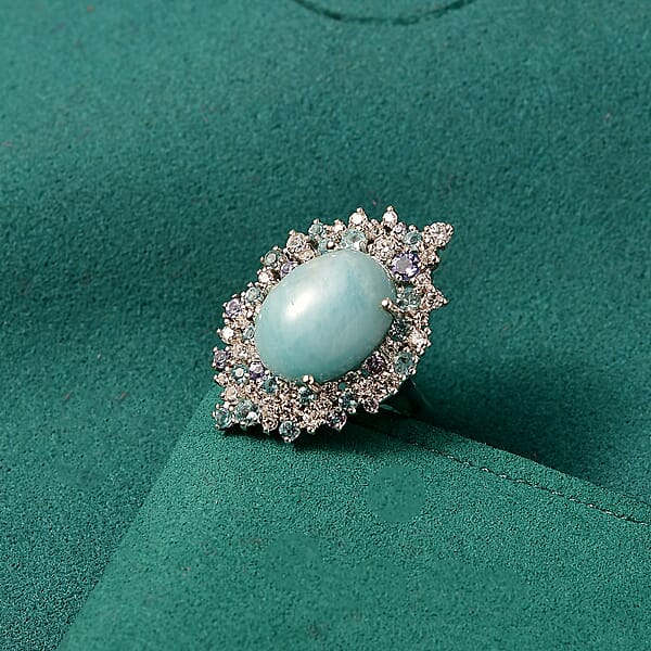 GP Capri Collection Larimar And Multi Gemstone 17.70 Ctw Ring In Rhodium Over Sterling Silver
