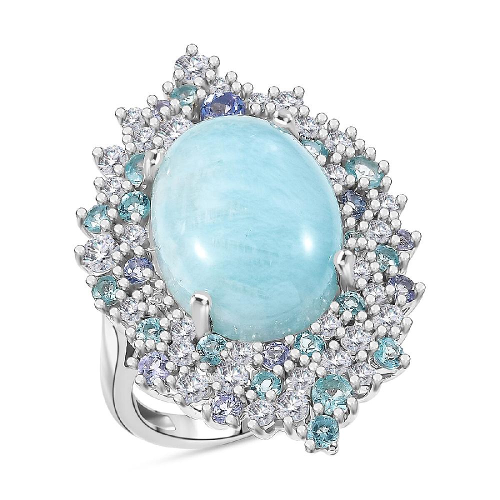 GP Capri Collection Larimar and Multi Gemstone 17.70 ctw Ring in Rhodium Over Sterling Silver