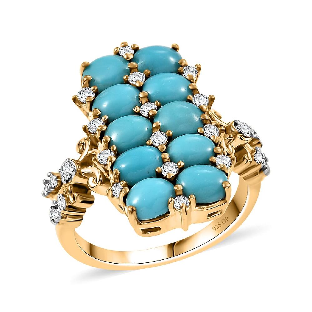 GP Capri Collection Sleeping Beauty Turquoise White Zircon Ring in 18K Vermeil YG Over Sterling Silver 4.00 ctw