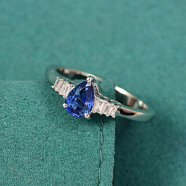 GP Celestial Dream Collection AAA Ceylon Blue Sapphire And I3 Diamond 0.80 Ctw Ring In 10K White Gold
