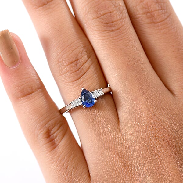 GP Celestial Dream Collection AAA Ceylon Blue Sapphire And I3 Diamond 0.80 Ctw Ring In 10K White Gold