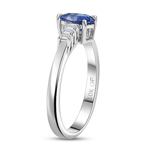 GP Celestial Dream Collection AAA Ceylon Blue Sapphire And I3 Diamond 0.80 Ctw Ring In 10K White Gold